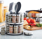 Kamenstein 20 Jar Revolving Spice Rack with Integrated Tool Caddy, Brushed Stainless Steel with Stainless Steel Caps