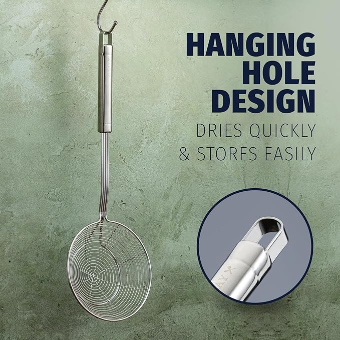 Zulay Kitchen Premium Stainless Steel Spider Skimmer 15.35” - Spider Kitchen Utensil with Premium Ergonomic Handles for Easy Use - Easy to Clean - Perfect for at Home Cooks & Chefs