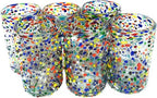 Hand Blown Mexican Drinking Glasses - Set of 6 Confetti Rock Design Glasses (14 oz each)