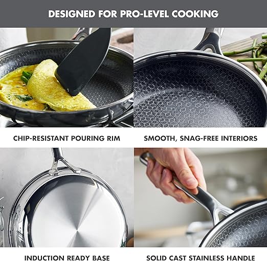 GreenPan Spectra 8" Frying Pan Skillet, Hybrid Tri-Ply Stainless Steel, PFAS-Free Ceramic Nonstick Textured Cooking Surface, Induction Cookware, Diswasher Safe, Oven & Broiler Temp to 850˚F