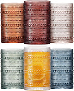 Mfacoy Colored Hobnail Drinking Glasses Set of 6, 12oz Vintage Kitchen Glassware, Embossed Beaded Glass Cups, Water Glasses, Beaded Colorful Water Tumbler for Cocktail, Juice and Various Mixed Drinks