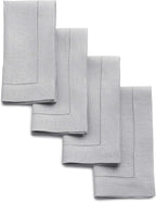 Solino Home Linen Napkins Set of 4 - Classic Hemstitch 100% Pure Linen Soft Grey Dinner Napkins Cloth 20 x 20 Inch for Winter, New Year - Handcrafted and Machine Washable