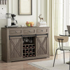 Farmhouse Wine Bar Cabinet with Storage, Liquor Cabinet with Rack for Inside Cabinet, Coffee Bar Cabinet with Sliding Barn Door, Buffet Table for Kitchen, Living Room, 54 Inch (Antique Brown)