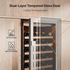 Ca'Lefort 90 Bottle Wine Fridge - 24 Inch 40-65°F Wine Cooler with Glass Door & Bottom Drawer, 10 Adjustable Shelves & 3 LED Lights, Energy Star Certified Built-in/Freestanding for Home/Bar/Kitchen