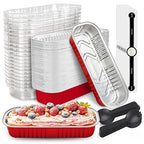 NPLUX 50 PACK Mini Cake Pans with Lids and Spoons, Rectangular Aluminum Foil Bread Pan, Mini Loaf Pans and Food Containers with Lids(Red, 6.8oz)