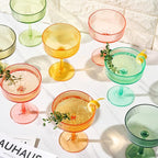Khen Shatterproof Acrylic Ribbed Vintage Art Deco Martini, Champagne & Cocktail Spring & Summer Bright Pastel Colors Plastic Coupe Glasses | 8 Set | 8oz Ripple Classic Indoor & Outdoor, European Style