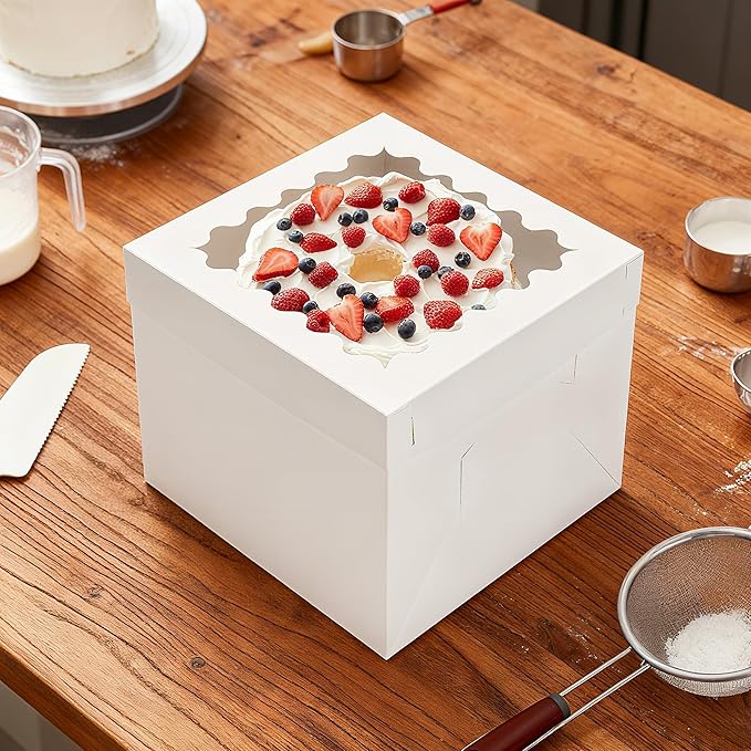 10pcs Cake Boxes 12 Inch, 12x12x8in White Bakery Boxes with Window,10in 12in Tall Cake Boxes, Large Baking Boxes,Disposable Cake Containers with Lids