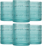 JOVGANK Mint Green Vintage Hobnail Drinking Glasses Set of 6, Embossed Water Tumbler 12oz, Kitchen & Bar Beaded Glass Cups, Beverage Glass Cups for Water, Beer, Juice, Housewarming, Mother's Day Gift