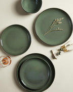 Pokini Plates and Bowls Sets for 8, 24 Piece Dinnerware Set for Large Families & Entertaining, Elegant Design, Dishwasher & Microwave Safe, Chip Resistant and Durable, Forest Green