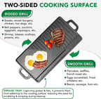 ProSource 2-in-1 Reversible 19.5” x 9” Cast Iron Griddle with Handles, Preseasoned & Non-Stick for Gas Stovetop, Oven and Open Fire.