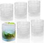 Hobnail Drinking Glasses Set of 6, 10 oz, Cocktail Glasses Vintage Glasses Drinking Set Glass Cups Mixed Drinkware Set Vintage Glassware Set for Juice, Cocktail, Whisky, Soda, Beverages. Clear