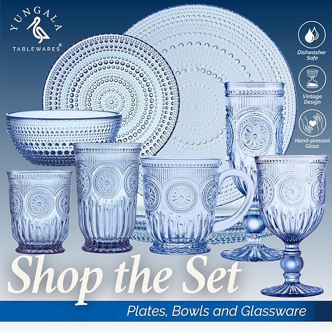 Yungala Blue Glassware set of 6 small dishwasher safe colored glasses, Blue glass cups, matching highball and wine glasses available