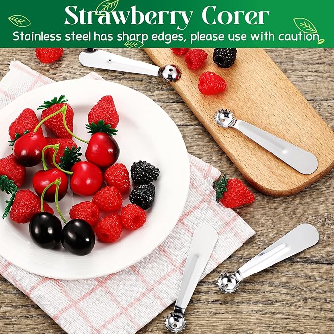 Baderke 4 Pcs Tomato Stem Corer Strawberry Baller Stainless Steel Strawberry Huller Tool Fruit Vegetable Stem Remover