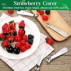 Baderke 4 Pcs Tomato Stem Corer Strawberry Baller Stainless Steel Strawberry Huller Tool Fruit Vegetable Stem Remover