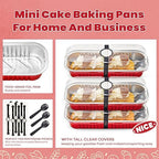 NPLUX 50 PACK Mini Cake Pans with Lids and Spoons, Rectangular Aluminum Foil Bread Pan, Mini Loaf Pans and Food Containers with Lids(Red, 6.8oz)