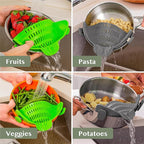 2 Pack Kitchen Gizmo Snap-On Strainer - Silicone Clip-On Strainer for Pots and Pans - Collapsible Design - Heat Resistant Colander for Vegetables and Noodles - Ideal for Rice, Grains - Green/Grey