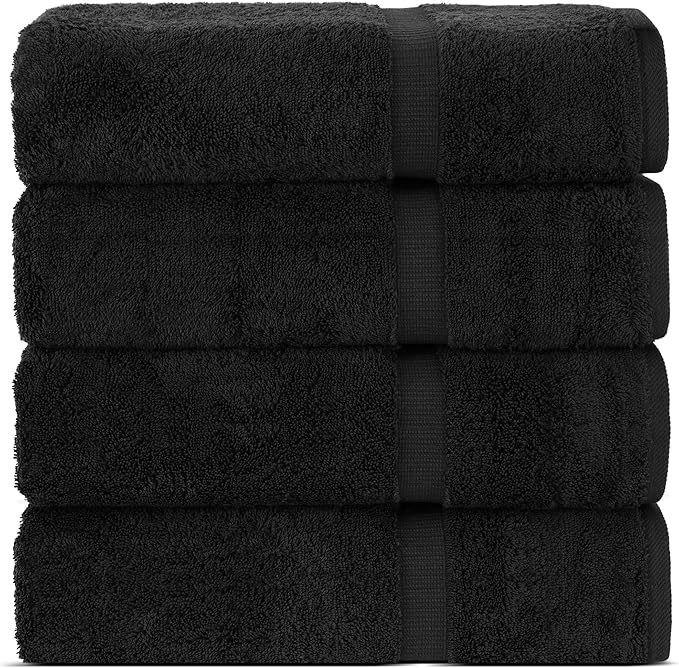 Chakir Turkish Linens | Hotel & Spa Quality 100% Cotton Premium Turkish Towels | Soft & Absorbent (4-Piece Bath Towels, Black)