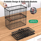 Freezer Organizer Bins, 6 Pack Stackable Deep Chest Freezer Organizer Bins, Foldable Baskets with Handles, Black Storage Container Baskets for 5/ 7 Cu.FT Deep Freezer Sort Frozen Meats