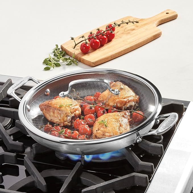 Cuisinart FusionPlus Hybrid Nonstick Stainless Steel Cookware, 12-Inch Everyday Pan with Cover, PFAS-Free PURELYSEAR Ceramic Technology, Scratch Proof, Wide Grip Handles, Dishwasher Safe