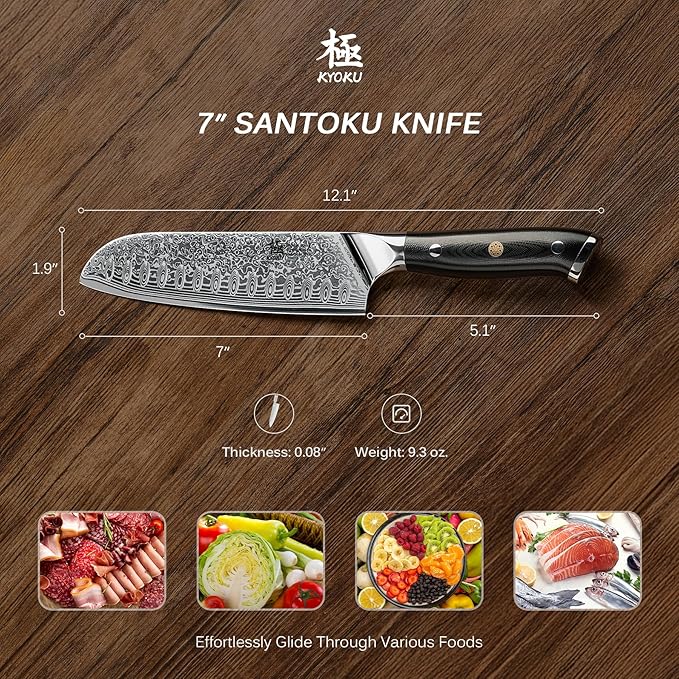 KYOKU Santoku Knife - 7" - Shogun Series - Japanese VG10 Steel Core Forged Damascus Blade - with Sheath & Case