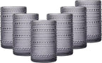 JOVGANK Grey Vintage Hobnail Drinking Glasses Set of 6, Embossed Water Tumbler 15oz, Kitchen & Bar Beaded Highball Glasses, Beverage Glass Cups for Water, Beer, Juice, Housewarming, Mother's Day Gift