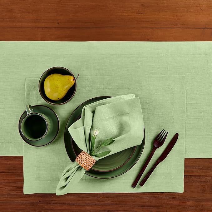 Solino Home Linen Napkins Set of 4-100% Pure Linen Laurel Green Dinner Napkins Cloth 20 x 20 Inch - Fete, Handcrafted and Machine Washable