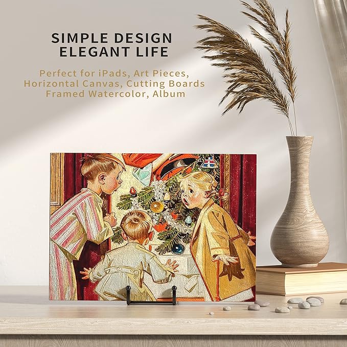 4 Pack Plate Stands for Display - 6 Inch Metal Square Wire Plate Holder Display Stand + Picture Frame Stand Holder Easel for Book, Decorative Plate, Plaque, Photo, Platter (Black)