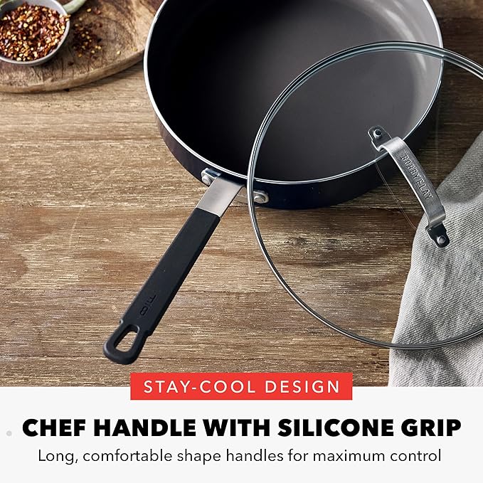 GreenPan x Bobby Flay 2.5QT Nonstick Saucepan with Glass Lid, PFAS-Free Diamond Ceramic, Induction Suitable, Stay-Cool Silicone Handle, Easy Clean Dishwasher & Oven Safe, Chef Pan, Black