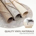 13" Round Placemats Set of 6, Reversible Faux Leather Heat Resistant Table Mats, 100% Waterproof Oilproof Wipeable Table Protective Placemats for Vinyl, Washable for Indoor & Outdoor Use (6, Beige)