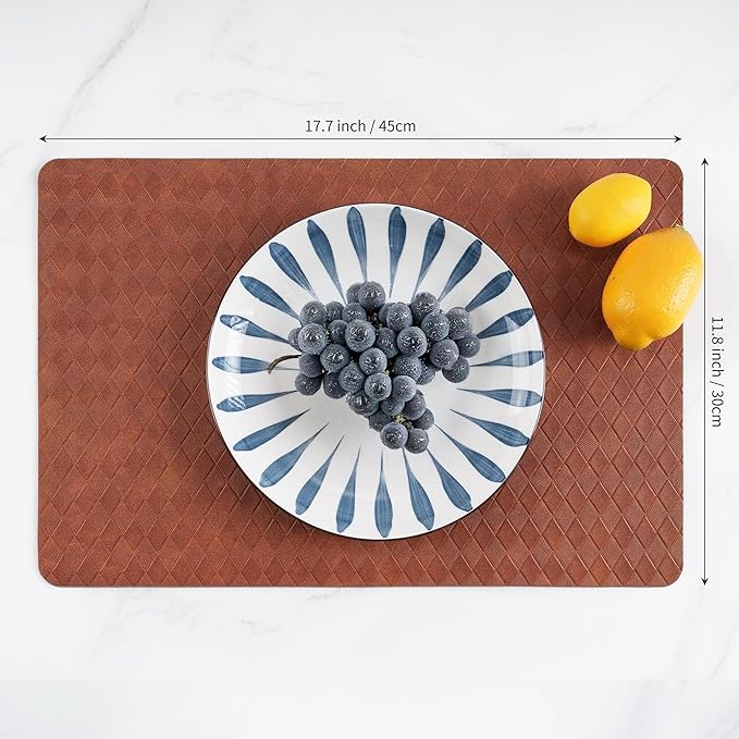 POLYTE Indoor/Outdoor Washable Geometric Vinyl Faux Leather Table Dining Placemats, Set of 4