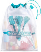 Cooking with Kids - Turquoise Nylon Mesh Storage Bag - Kids' Cooking & Baking Tools - 17" x 11" - Drawstring Closure - Hanging, Sturdy Handles