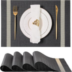 Leetaltree Luxury Black Placemats with Gold Stripes Placemats Set of 4 - Waterproof Washable for Wedding, Anniversary, Daily Use - Sparkling Table Decor - Hand-Cut