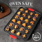 Tiawudi Mini Muffin Pan, 24 Cavity Cupcake Pan, Nonstick Baking Pan, Heavy Duty Small Muffin Tin with Silicone Grip Handles, Set of 2