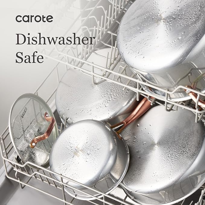 CAROTE 21pcs Tri-Ply Stainless Steel Cookware Set, Pots and Pans Set, Non Toxic Induction Kitchen Cooking Sets, Cookware Collection, Mirror Polish, Gold
