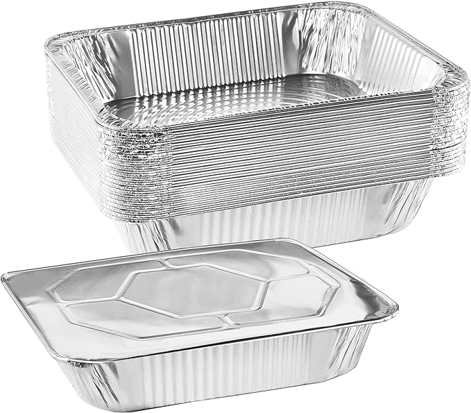 NYHI 9x13 Aluminum Pans With Lids, Disposable Half Size Steam Table Foil Pans for Catering, Baking, Roasting, Buffet Trays, Food Containers – (10 Pack)