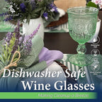 Yungala Green Wine Glasses Set of 6 Vintage Hobnail Goblets 10 oz Dishwasher Safe