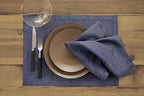 Solino Home Linen Cloth Placemats Set of 4-100% Pure Linen Chambray Navy Placemats 14 x 19 Inch for Holiday, Winter, New Year - Athena