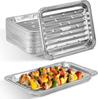 Stock Your Home Disposable Aluminum Foil Broiler Pan (10 Pack) for Oven - Durable Broiling Drip Trays with Ribbed Bottom Surface for BBQ Grill-Like Texture - 13x9 Inch Pans