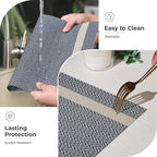 Leetaltree Luxury Dark Blue Placemats with Gold Stripes Placemats Set of 8 - Waterproof Washable for Wedding, Anniversary, Daily Use - Sparkling Table Decor - Hand-Cut
