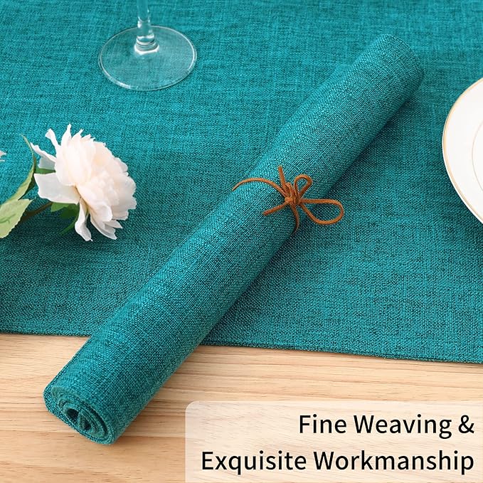 Homaxy Cloths Placemats for Dining Table Set of 6, Heat Resistant Washable Cotton Linen Blend Table Mats, Easy to Clean Place Mats for Indoor Outdoor Party Kitchen Decoration, 13" x 19", Teal