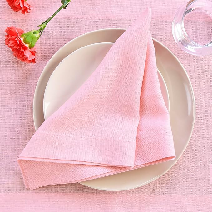 Solino Home Linen Napkins Set of 4-100% Pure Linen Pink Lemonade Dinner Napkins Cloth 20 x 20 Inch for Valentines - Fete, Handcrafted and Machine Washable