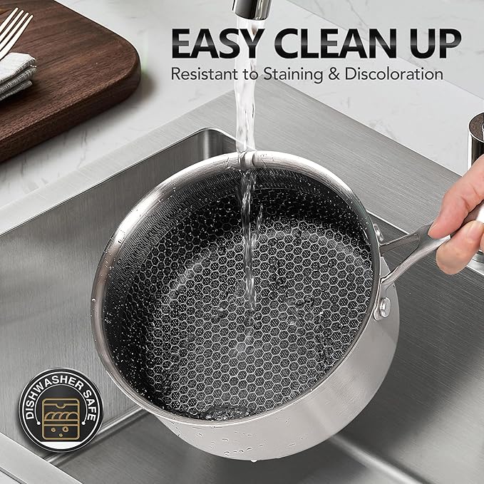 MICHELANGELO Triply Stainless Steel Pot Set, Hybrid Nonstick Saucepan Set with Lids, Induction Compatible Heavy Duty Sauce Pan 1QT & 2QT & 3QT, Honeycomb Interior, Dishwasher Safe Cookware - 6 Piece