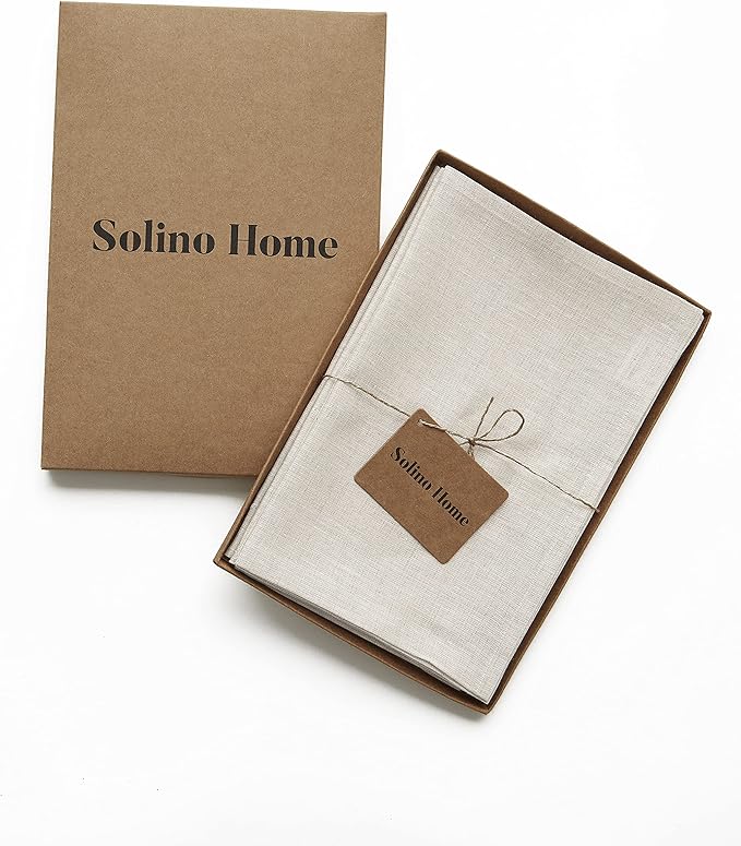 Solino Home Linen Cloth Napkins Set of 4-100% Pure Linen Light Natural Dinner Napkins 20 x 20 Inch for New Year - Athena, Handcrafted and Machine Washable
