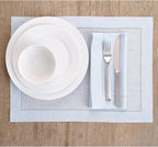 Solino Home Light Blue Linen Napkins Set of 6-100% Pure Linen Hemstitch Dinner Napkins 20 x 20 Inch for Winter, New Year - Classic Hemstitch