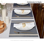Leetaltree Luxury Dark Blue Placemats with Gold Stripes Placemats Set of 4 - Waterproof Washable for Wedding, Anniversary, Daily Use - Sparkling Table Decor - Hand-Cut