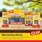 Glad Premium Assorted Plastic Cutlery | Clear Extra Heavy Duty forks, Knives, And Spoons | 150 Piece Set of Disposable Party Utensils, and Sturdy Cutlery - 6 Pack