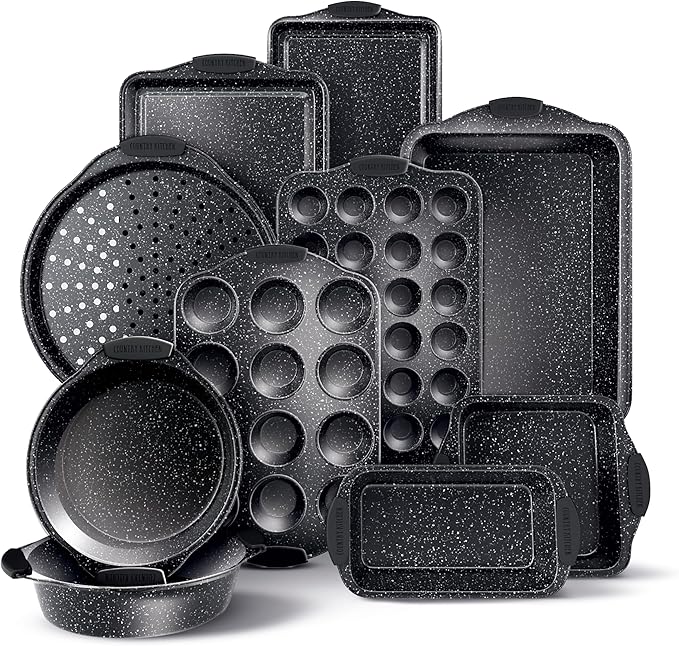 Country Kitchen Nonstick Stackable Bakeware Set - Durable, Easy Release Baking Set, Black, 10 Pcs
