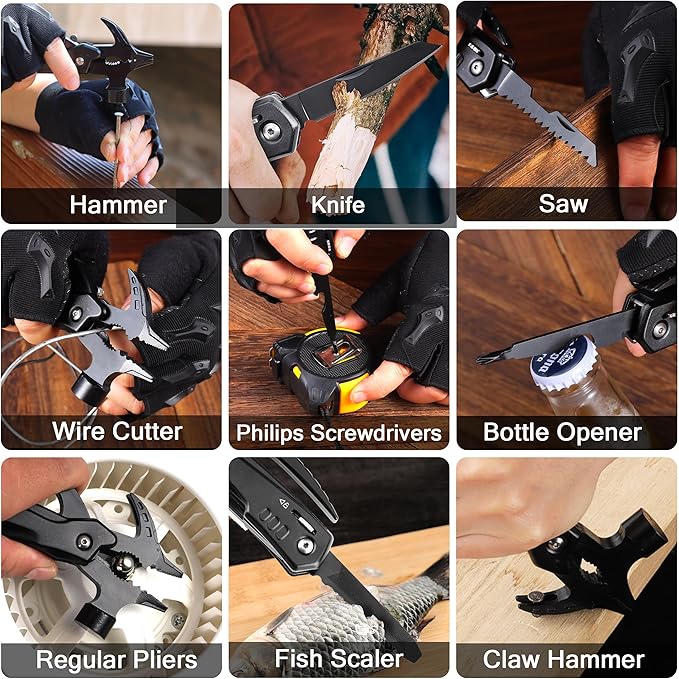 RoverTac Dad Tool Gift Set, 12-in-1 Multitool Hammer, Flashlight & Utility Knife in a Gift Box with "BEST DAD EVER", Unique & Practical Gift for Dad on Father’s Day, Birthday, Christmas & Retirement