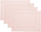 Solino Home Linen Placemats Set of 4 - Classic Hemstitch Pink Placemats 14 x 19 Inch - 100% Pure Linen Table Mats for Valentines
