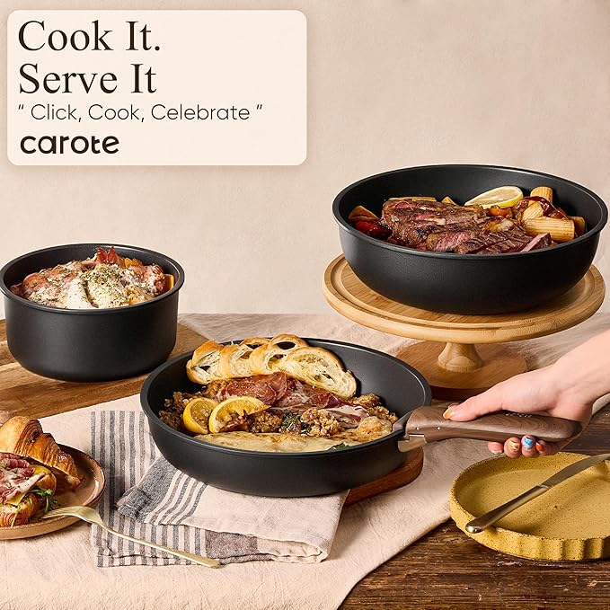 CAROTE 33pcs Pots and Pans Non Stick, Cookware Sets Detachable Handle, Induction Kitchen Pots and Pans,NonStick Cooking Set, Oven/Dishwasher/Fridge Safe, Space Saving